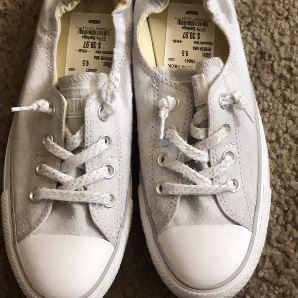 Grey and white converse